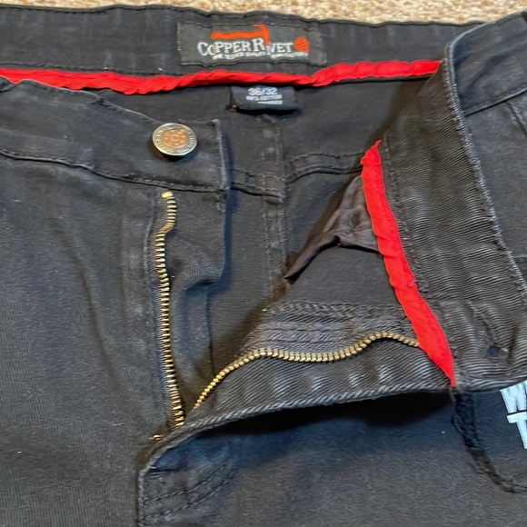 Copper Rivet Motor Sport Patch Black Jeans 36x32 - Picture 10 of 12